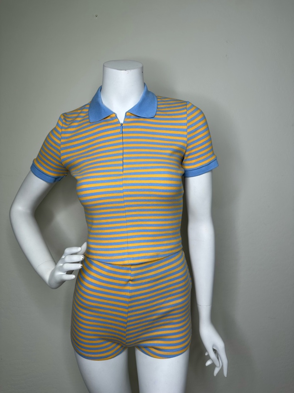 ZARA BLUE ORANGE STRIPED SHIRT SET M/S NWOT